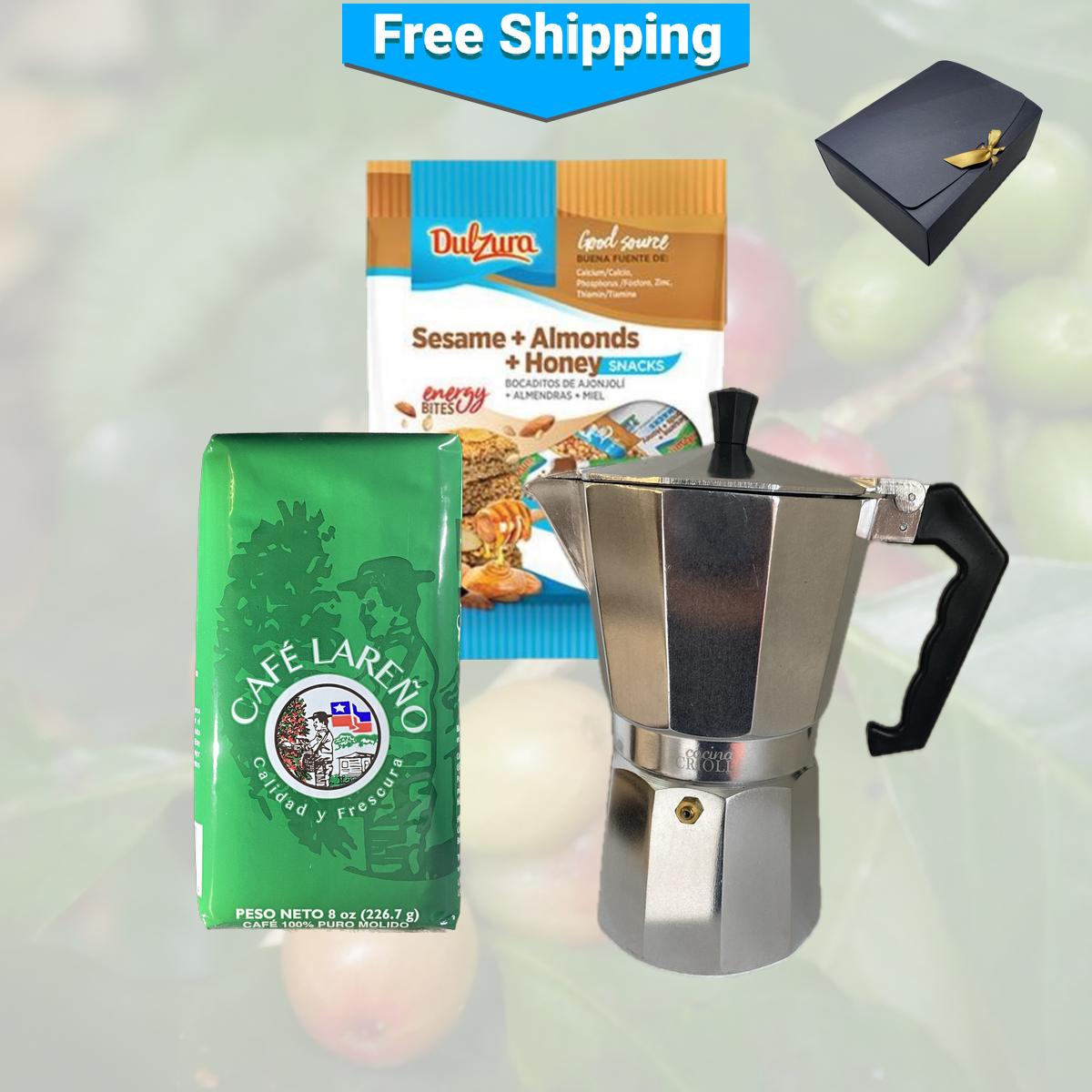 ¡Crea tu propio y popular regalo de café molido, greca y dulzura Borincana!