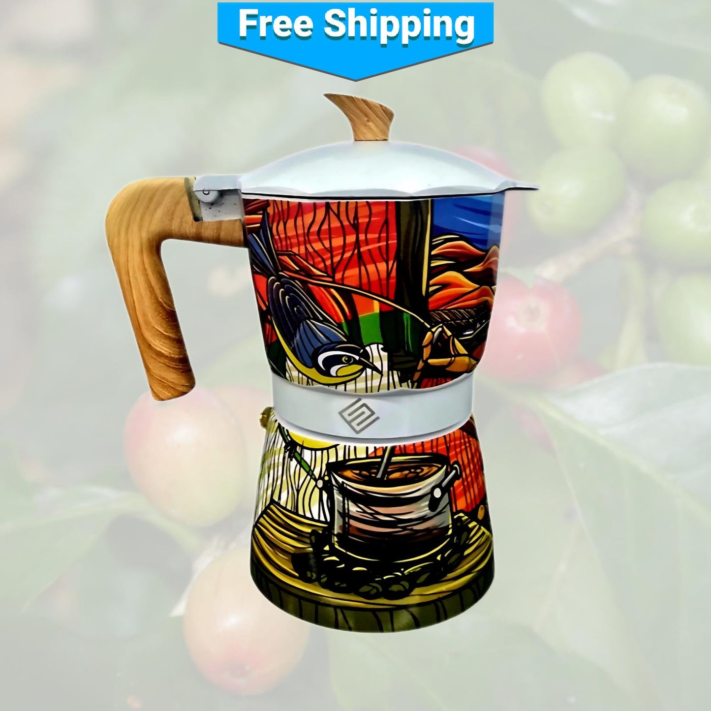 Puerto Rican Reinita Bird and Abuela Coffee Maker - Coffee Pot or Greca