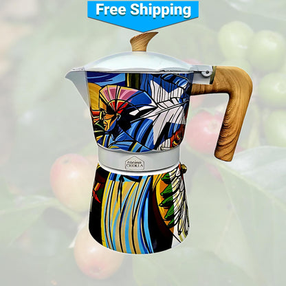 Puerto Rican Reinita Bird and Abuela Coffee Maker - Coffee Pot or Greca