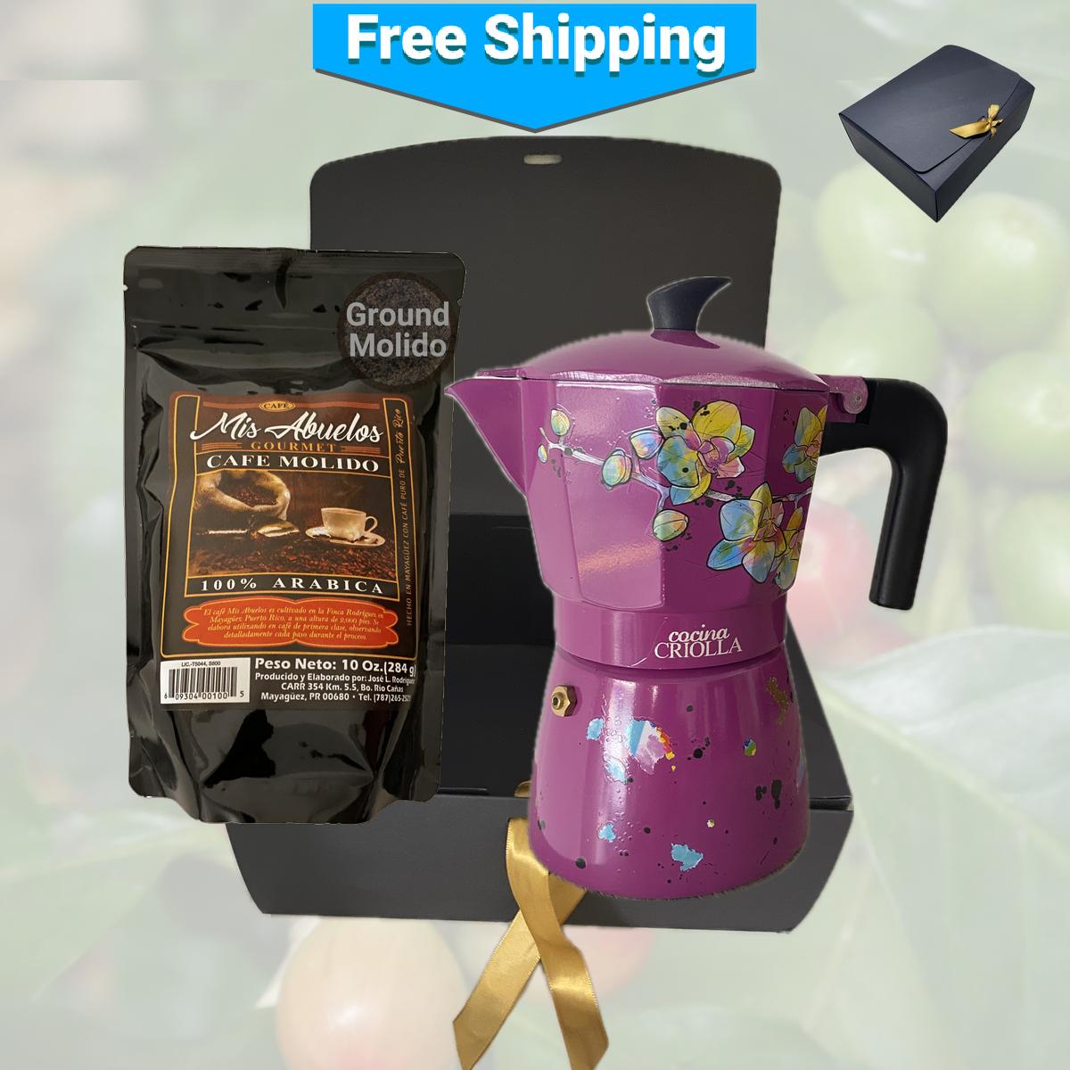 Combo de cafetera puertorriqueña Greca y café molido gourmet