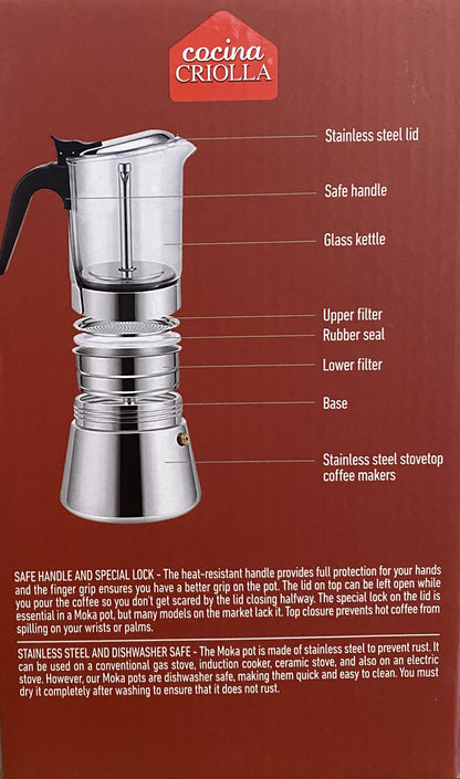 Crystal Glass-Top & Stainless Steel Coffee Maker Mocha Pot by Imusa