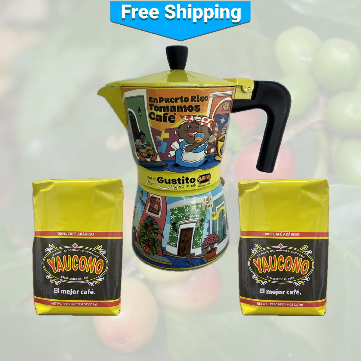 Gustito Greca Moka Pot and Two Yauconito Coffees