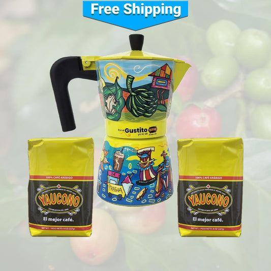 Gustito Greca Moka Pot and Two Yauconito Coffees