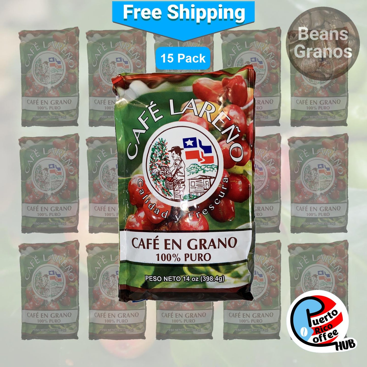Café Lareño en grano, paquete de seis de 14 oz (5,25 libras)