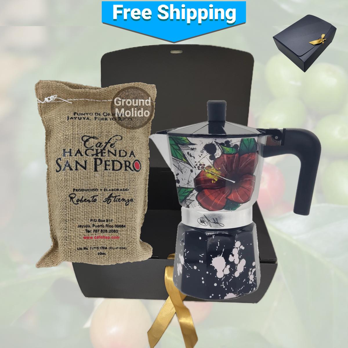 Puerto Rican Greca Coffee Maker and Gourmet Ground Coffee Combo