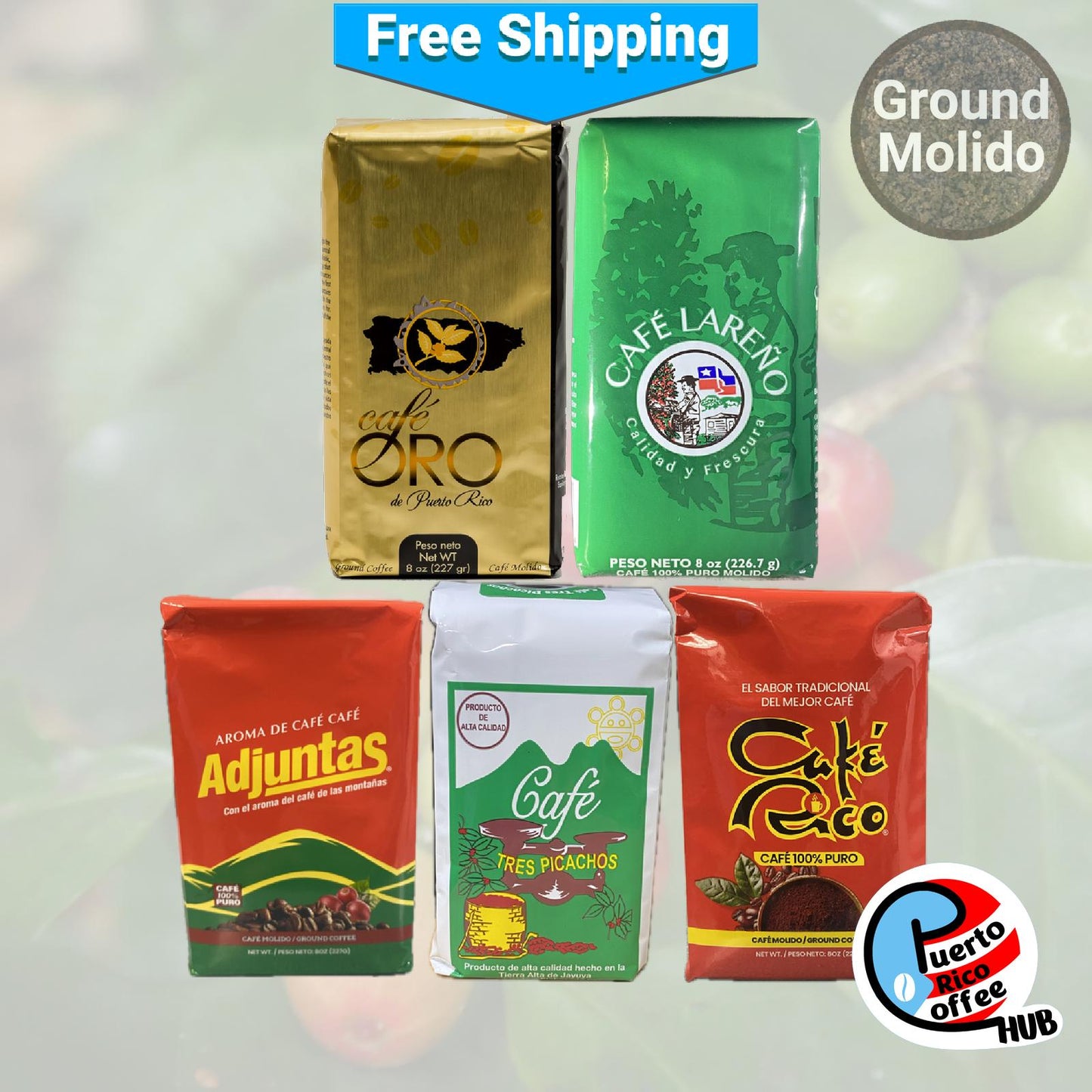 Puerto Rican Coffee Sampler: Five Star Popular Coffees