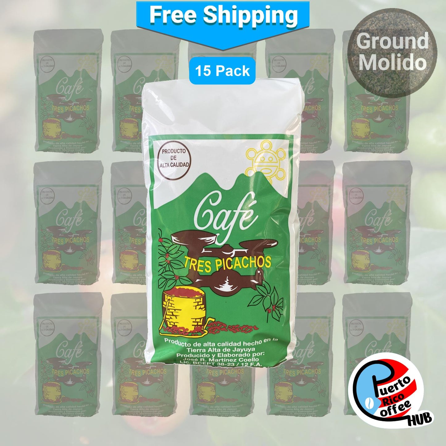 Café Tres Picachos Puerto Rican Ground Coffee 14 oz Bulk Packs