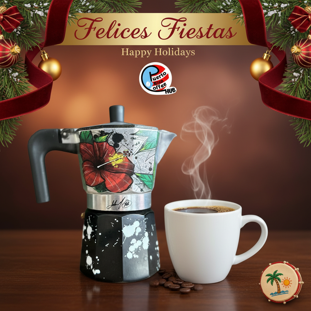Puerto Rico Coffee Hub Holiday Card with Coffee Cup